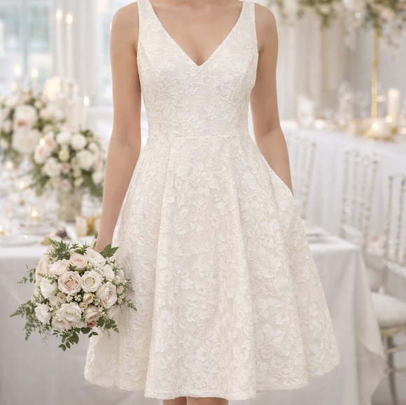 Trina Turk Dresses & Skirts - Trina Turk Ambros Embroidered Guipure Lace Fit Flare Dress in White Size 8